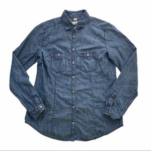 LOFT Blue Softened Button Down Blouse